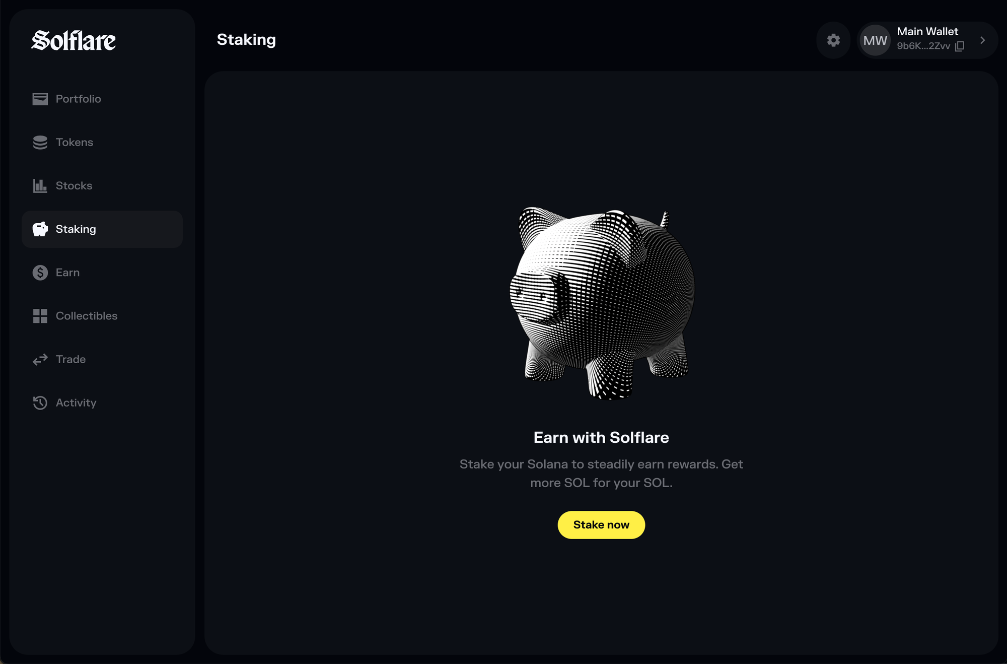 Solflare-Staking-page