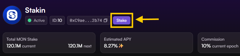 Delegate your MON tokens to Stakin validator